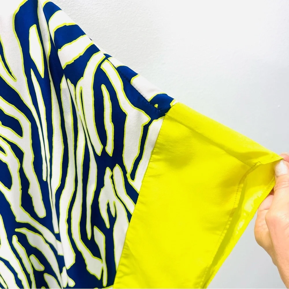 ALICE & TRIXIE Silk Neon Yellow Blue Short Sleeve Tunic Blouse Top Size … - Picture 6 of 11